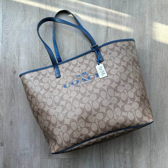 Coach Signature Tote Bag in Beige & Blue - Picture 1 of 16